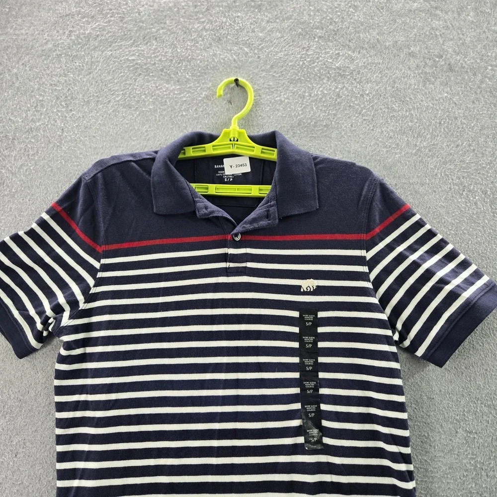 Banana Republic Men Polo S Navy Striped Button Short Sleeve NWT‎